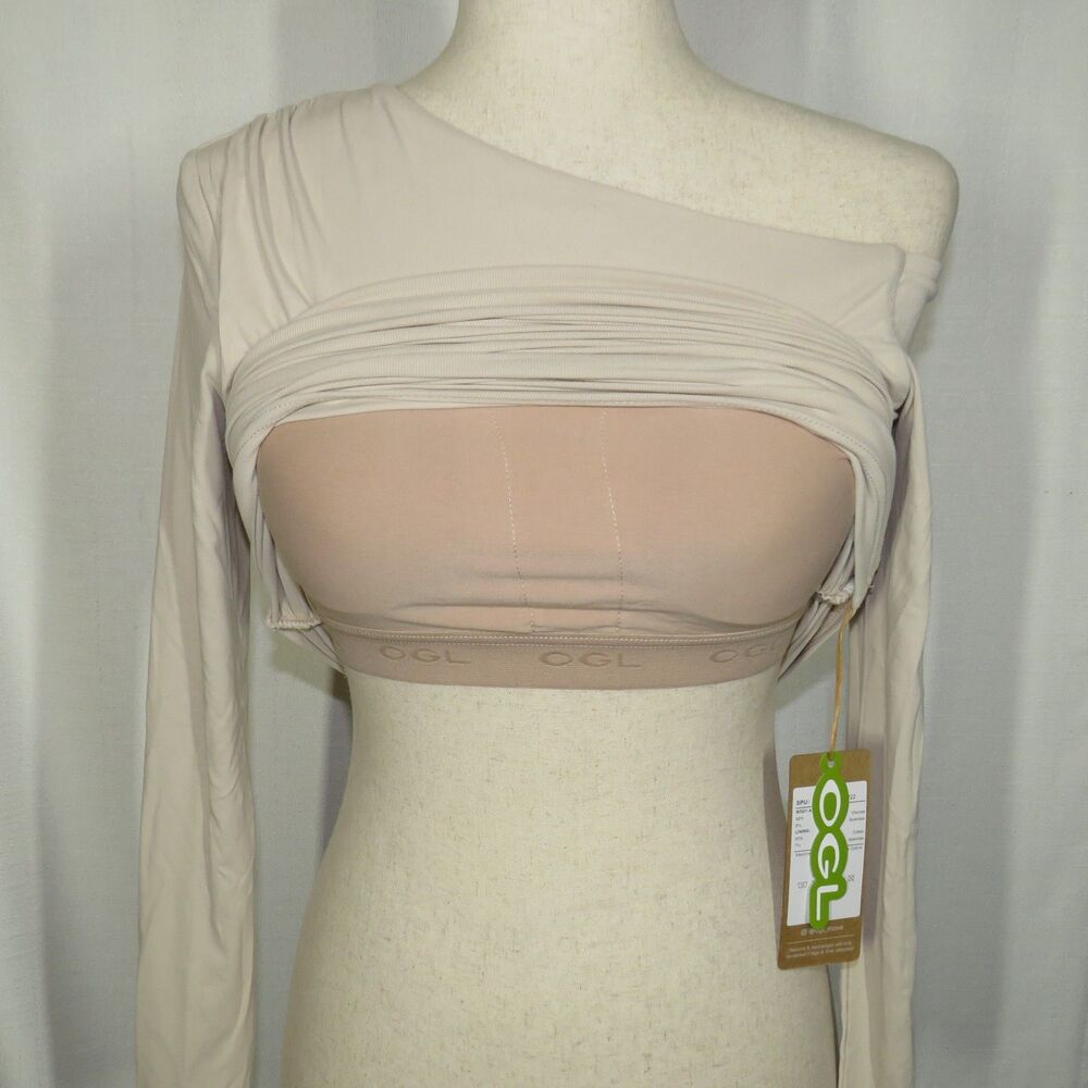 OGL EcoMousse Soft Stretchy Ruched One Shoulder Long Sleeve Brami Top Size Small - Picture 7 of 7